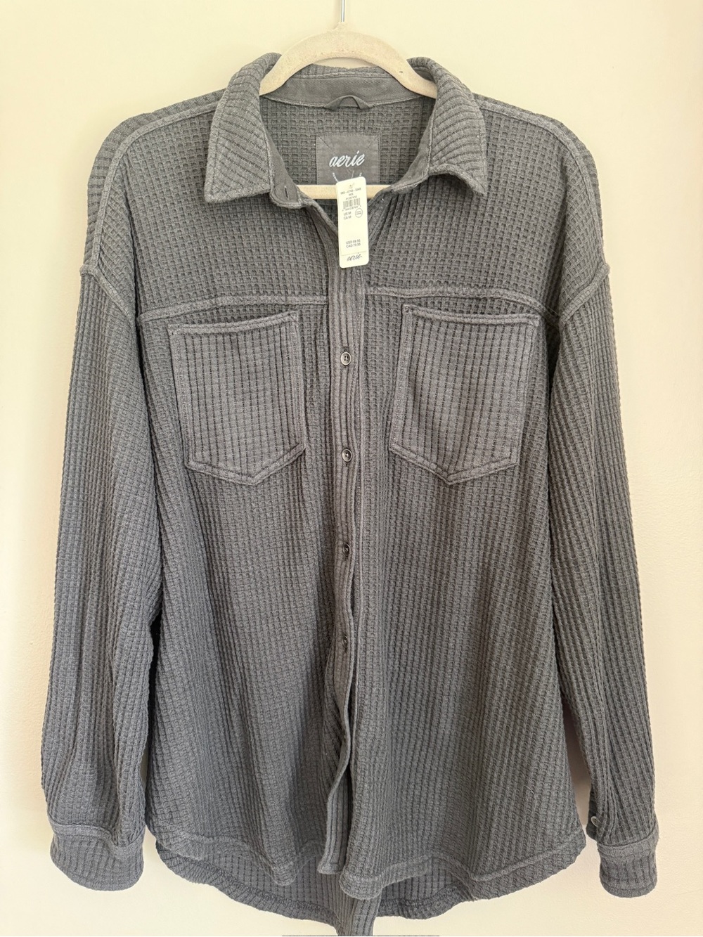 NWT Aerie Charcoal Waffle-Knit Button-Up Jacket, size medium
